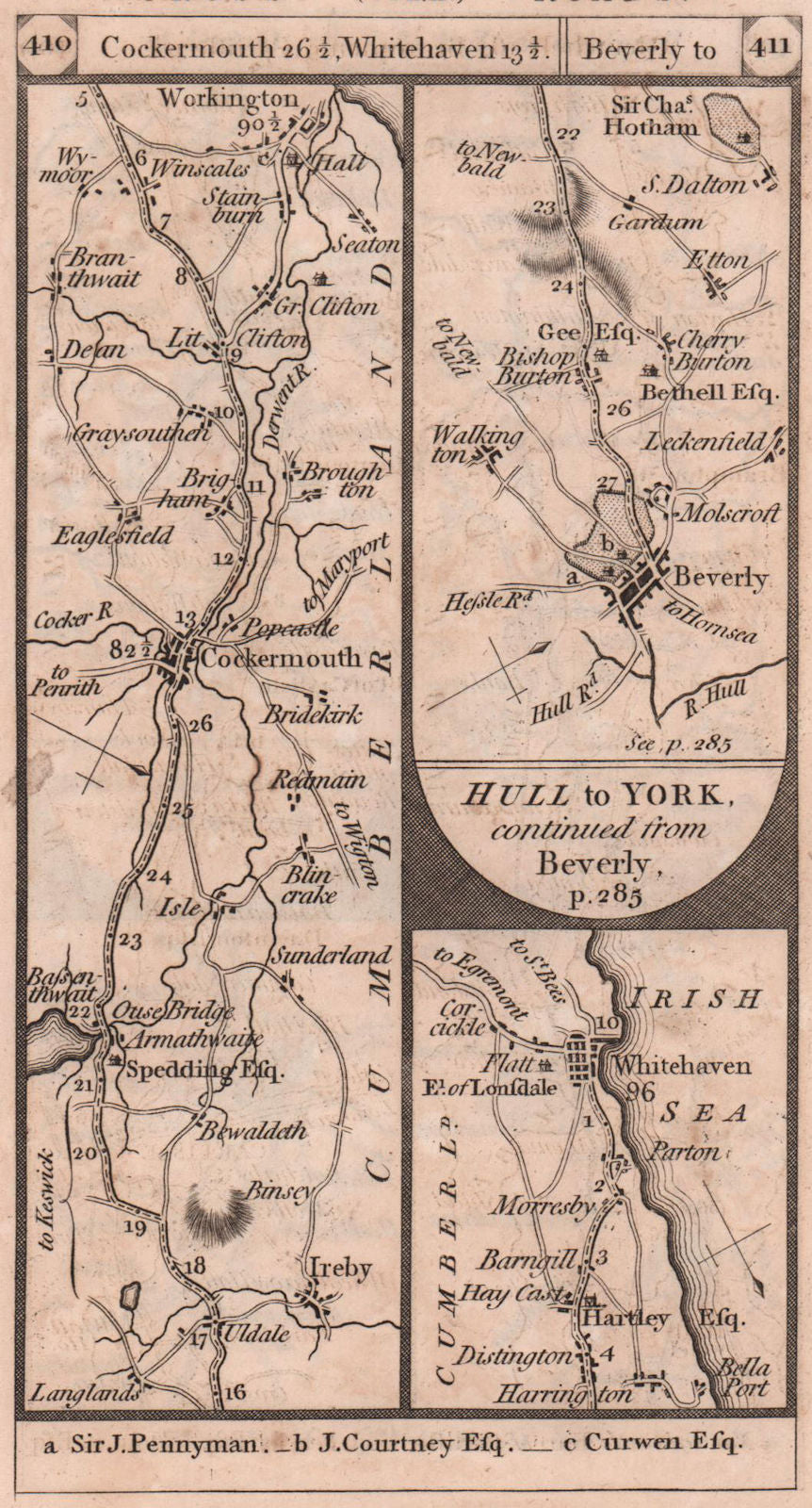 Cockermouth-Workington-Whitehaven. Beverley road strip map PATERSON 1803